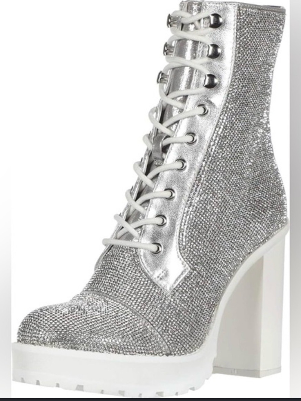 Winnie Harlow x Steve Madden Glitter Lace-Up Platform Boots